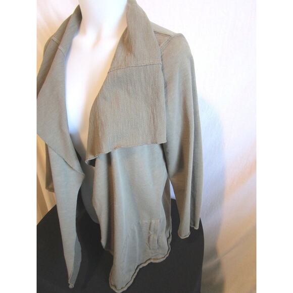 EUC J. Jill Olive Green Cotton Knit Open Front Drape Cardigan Light Jacket Sz PS - Picture 5 of 8